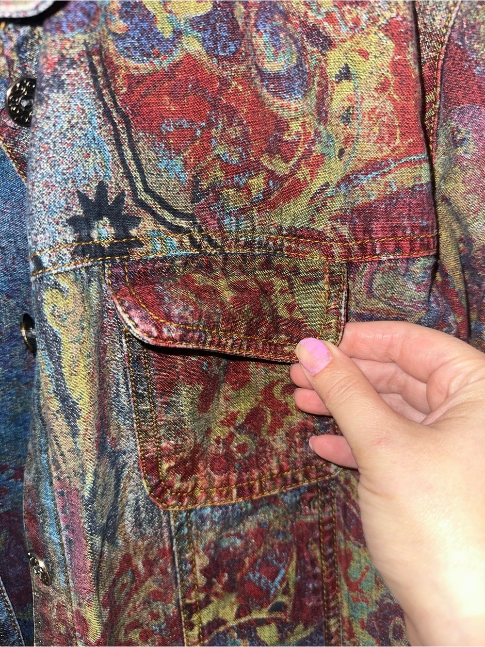 Chico’s Size 2 Boho Tapestry Print Multicolor Cotton Jacket - Picture 4 of 11